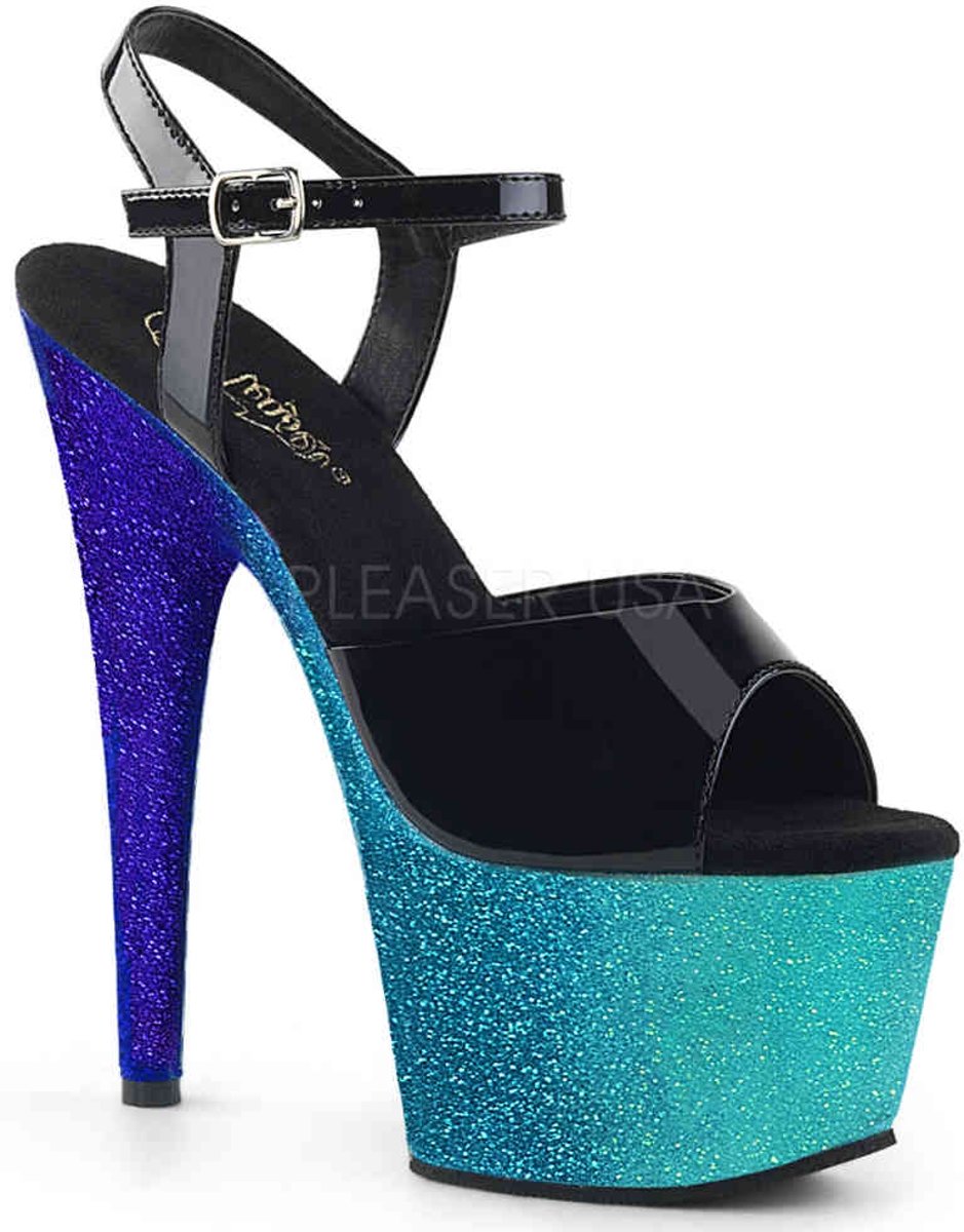 EU 36 = US 6 | ADORE-709OMBRE | 7 Heel, 2 3/4 Ombre Glittered PF Ankle Strap Sandal